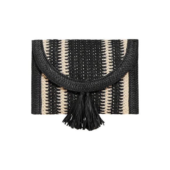 Color Block Woven Clutch Bag Straw Fringe Flap Small Striped Boho :o) - Picture 1 of 7